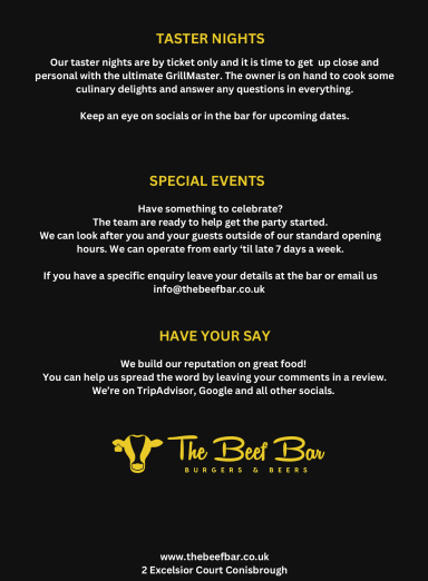 Promotional flyer for The Best Box, highlighting special events and contact information.